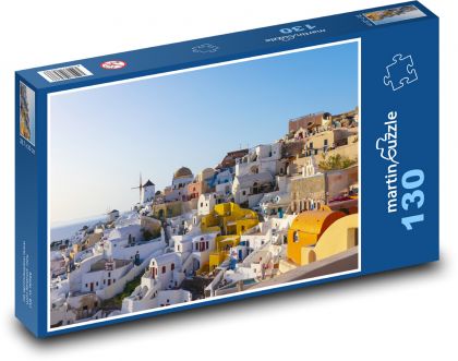 Widok greckiego Santorini - Puzzle 130 elementów, rozmiar 28,7x20 cm