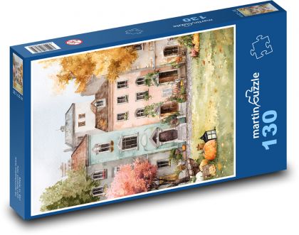 Gezeichnete Herbststadt - Puzzle - 130 Teile