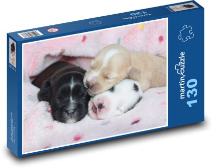 Trzy śpiące szczenięta - Puzzle 130 elementów, rozmiar 28,7x20 cm