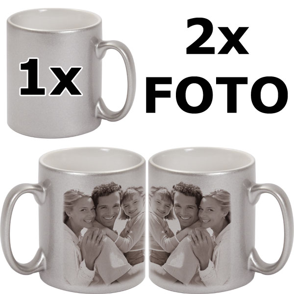 MCprint.eu - Fotodarček: Fotohrnček pokovovaný strieborný, 2x potlač