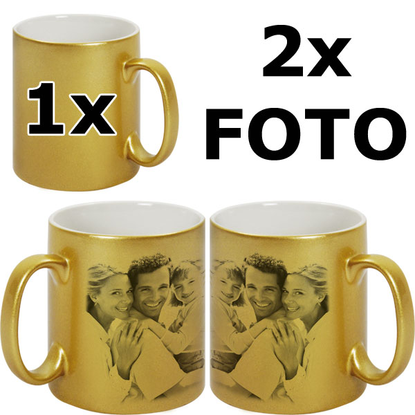 MCprint.eu - Fotodarček: Fotohrnček pokovovaný zlatý, 2x potlač