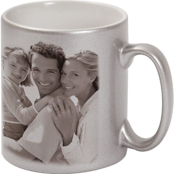 Metallized silver mug - 1x print for a right-hander, a photo gift for seniors