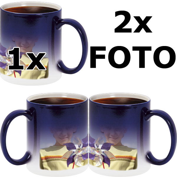 MAGIC Foto-Zaubertasse, blau, 2x Foto-Druck: links + rechts vom Griff