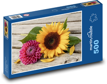 Gelbe Sonnenblume mit Dahlien Puzzle 500 Teile - 46 x 30 cm