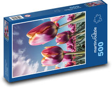 Fialové tulipány - jarní květiny Puzzle 500 dílků - 46 x 30 cm