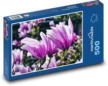 Fioletowa magnolia - kwiat, ogród Puzzle 500 elementów - 46x30 cm