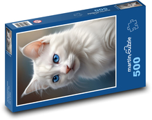Biały kot z niebieskimi oczami Puzzle 500 elementów - 46x30 cm