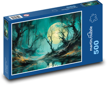 Úplněk nad řekou v lese Puzzle 500 dílků - 46 x 30 cm