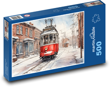 Straßenbahn in einer verschneiten Straße Puzzle 500 Teile - 46 x 30 cm
