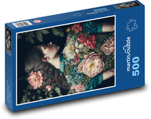 Portrait of a woman with flowers Puzzle of 500 pieces - 46 x 30 cm 