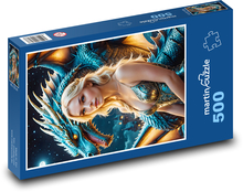 Drak so ženou na nočnej oblohe Puzzle 500 dielikov - 46 x 30 cm 