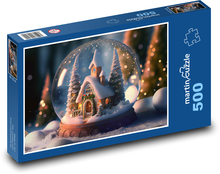 Sněhová koule - borovice, kostel Puzzle 500 dílků - 46 x 30 cm