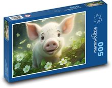 Prase - květiny, sele Puzzle 500 dílků - 46 x 30 cm