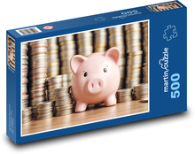 Rosa Sparschwein mit Münzen Puzzle 500 Teile - 46 x 30 cm
