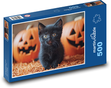 Černé kotě a haloweenské dýně Puzzle 500 dílků - 46 x 30 cm
