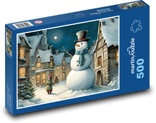 Mesto v zime so snehuliakom Puzzle 500 dielikov - 46 x 30 cm 
