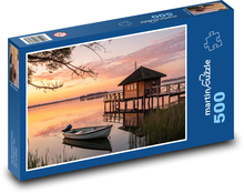 Loď na jezeře při západu slunce Puzzle 500 dílků - 46 x 30 cm