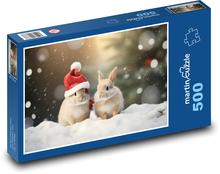 Zajačiky vo vianočnom klobúku Puzzle 500 dielikov - 46 x 30 cm 