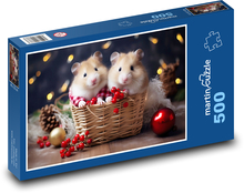 Roztomilé škrečky v košíku Puzzle 500 dielikov - 46 x 30 cm 