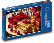 Rosen und Erdbeeren zum Valentinstag Puzzle 500 Teile - 46 x 30 cm