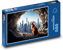 Líška v jaskyni, ktorá sa pozerá na mesto Puzzle 500 dielikov - 46 x 30 cm 