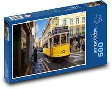 Żółty tramwaj w mieście Puzzle 500 elementów - 46x30 cm