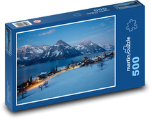 Zimowy krajobraz nad jeziorem Puzzle 500 elementów - 46x30 cm