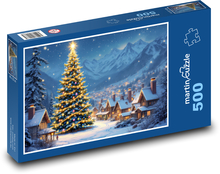 Veľký vianočný stromček v zasnežených horách Puzzle 500 dielikov - 46 x 30 cm 