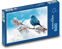 Blauer Vogel - Zweig, Blumen am Baum Puzzle 500 Teile - 46 x 30 cm