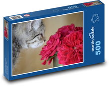 Katze und rote Blume Puzzle 500 Teile - 46 x 30 cm