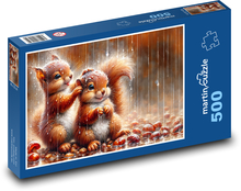 Veverky v dešti Puzzle 500 dílků - 46 x 30 cm