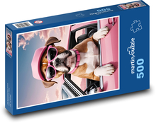 Boxerský pes v ružovom aute Puzzle 500 dielikov - 46 x 30 cm 