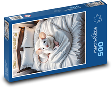 Weiße Maus im Bett Puzzle 500 Teile - 46 x 30 cm