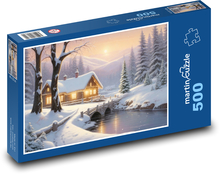 Ein Haus in der verschneiten Landschaft Puzzle 500 Teile - 46 x 30 cm