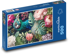 Peacock in flowers Puzzle of 500 pieces - 46 x 30 cm 