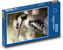 Woodpecker in white roses Puzzle of 500 pieces - 46 x 30 cm 