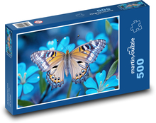 Schmetterling auf blauen Blumen Puzzle 500 Teile - 46 x 30 cm