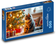 Mačka pri vianočnom stromčeku Puzzle 500 dielikov - 46 x 30 cm 