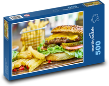 Burger - mäso, hranolky Puzzle 500 dielikov - 46 x 30 cm 