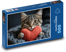 Kot o czerwonym sercu Puzzle 500 elementów - 46x30 cm