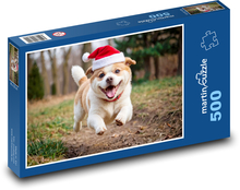Běžící pes ve vánoční čepici Puzzle 500 dílků - 46 x 30 cm