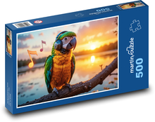 Papuga ze słuchawkami o zachodzie słońca Puzzle 500 elementów - 46x30 cm