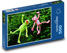 Pluszowe zabawki - żaba i różowa pantera Puzzle 500 elementów - 46x30 cm