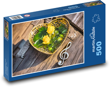 Yellow Roses - Heart Decoration Puzzle of 500 pieces - 46 x 30 cm