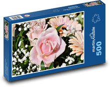 Ružová ruža - kvety Puzzle 500 dielikov - 46 x 30 cm 