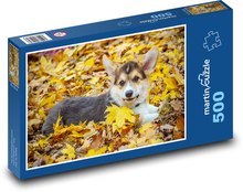 Pies - corgi w jesiennych liściach Puzzle 500 elementów - 46x30 cm
