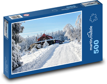 Chata - Zimná krajina Puzzle 500 dielikov - 46 x 30 cm 