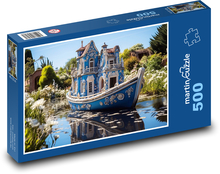 Modrá loď na rybníku Puzzle 500 dílků - 46 x 30 cm