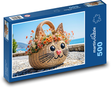 Wicker basket - cat Puzzle of 500 pieces - 46 x 30 cm 