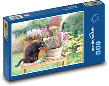 Schwarze Katze - Blumen Puzzle 500 Teile - 46 x 30 cm